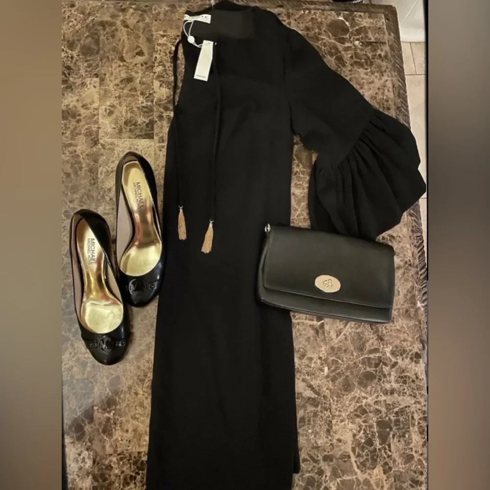 🎉HP🎉New! Trina Turk Scoop Neck Bell Sleeve Baroque Dress Black Size S✨ - Picture 11 of 14